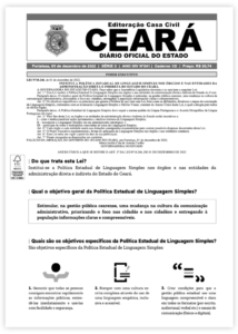 Página do Diário Oficial do Estado do Ceará sobre a Lei nº 18.246 de 2022, que institui a Política Estadual de Linguagem Simples.